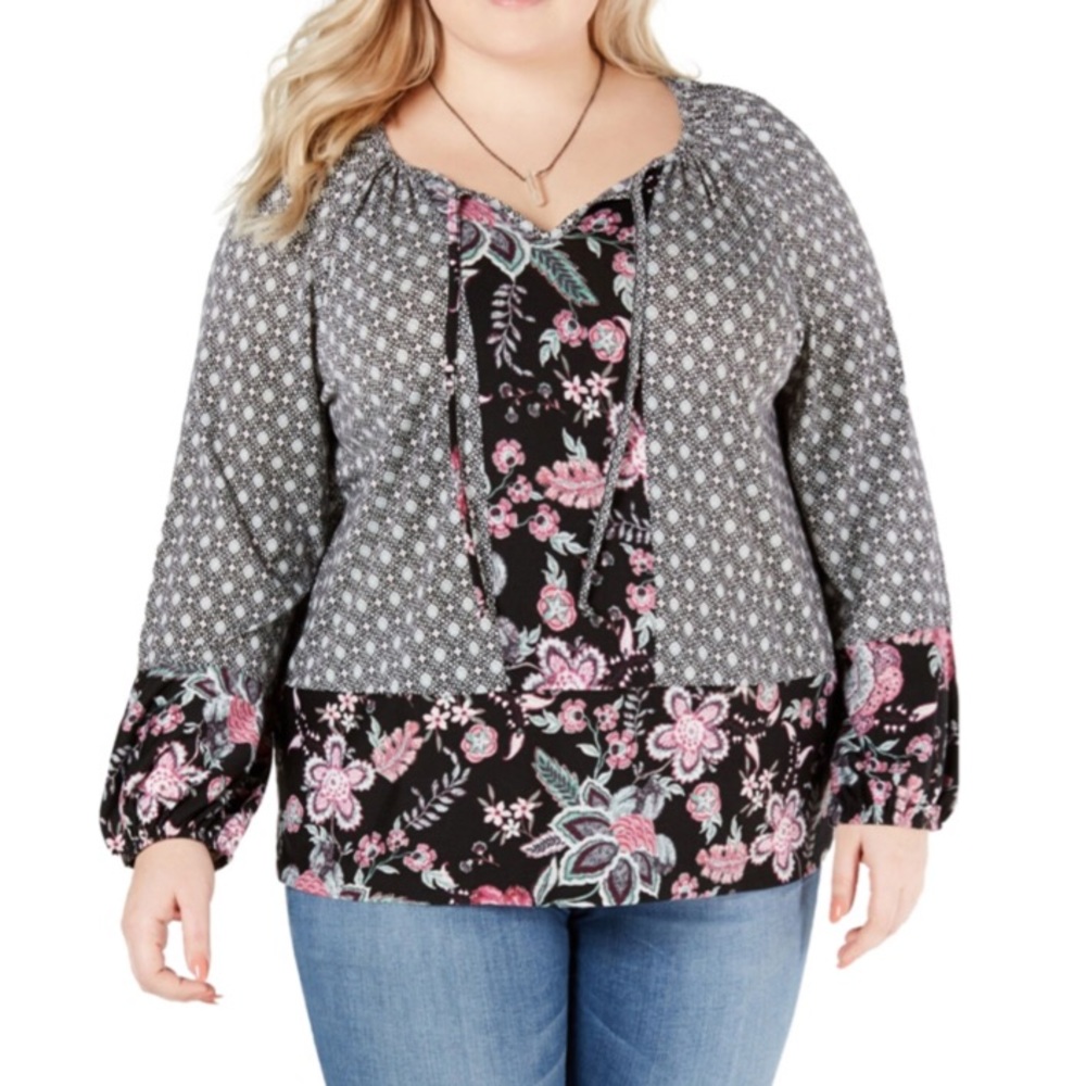 Style & Co. Multicolor Print Peasant Boho Blouse